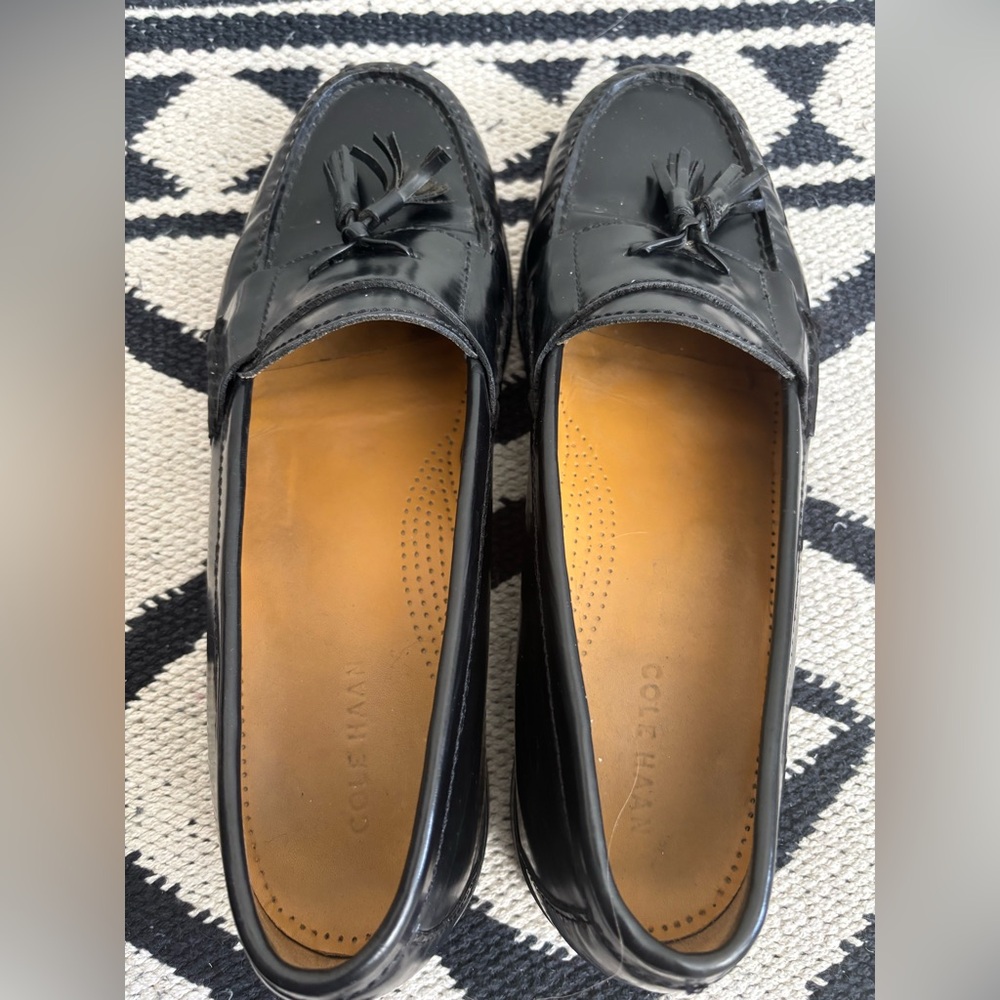 MENS COLE HAAN BLACK PINCH TASSEL LOAFERS HAND SEWN LEATHER IMPORTED INDIA SZ 12 - Picture 12 of 15
